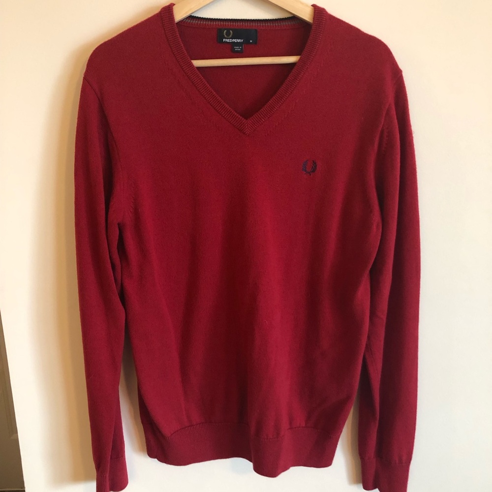 Fred Perry Red V-Neck Sweater